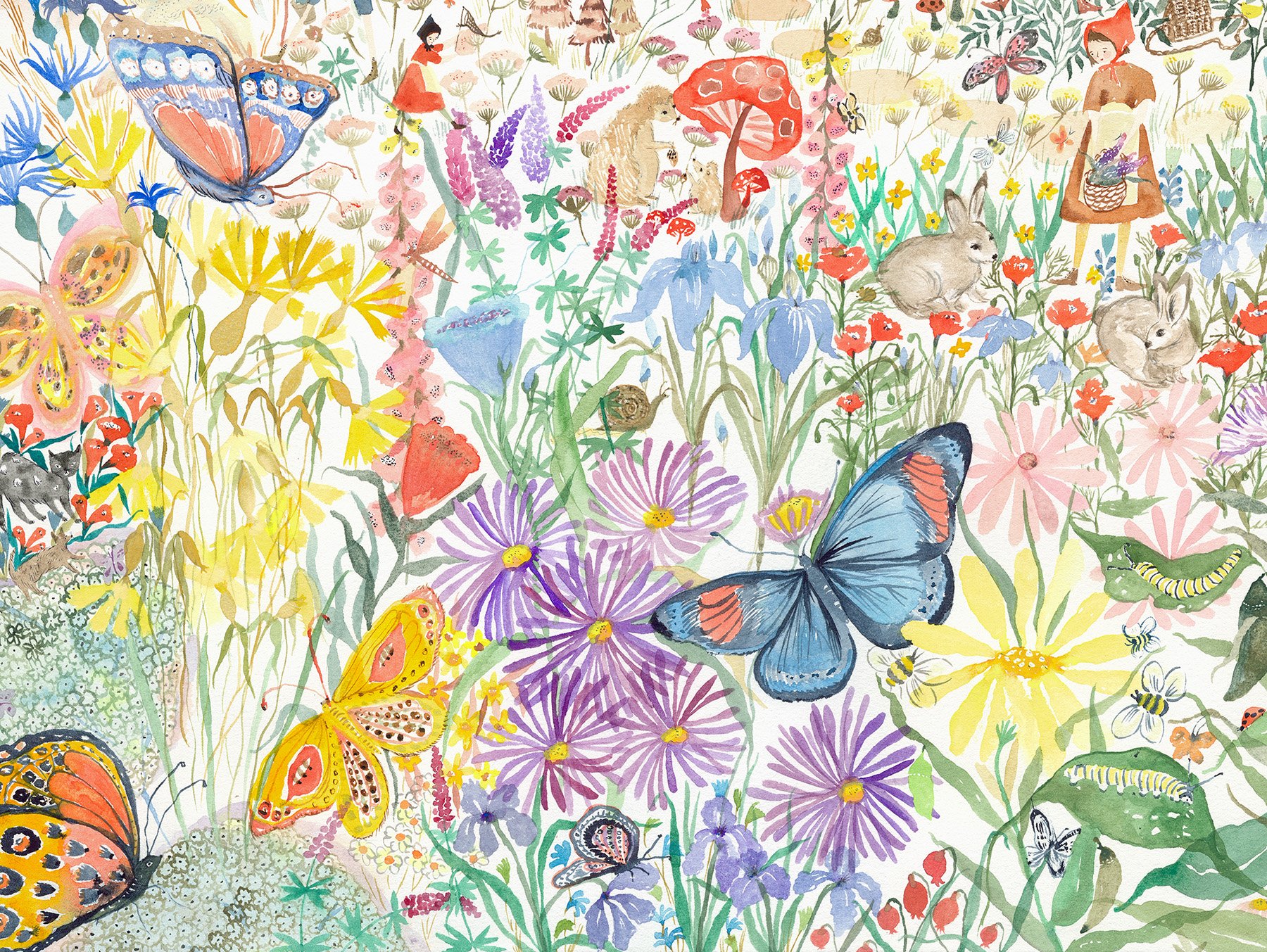  Butterfly Garden, detail   Watercolor on paper, 2023  22” x 30”  $3500  Sold 