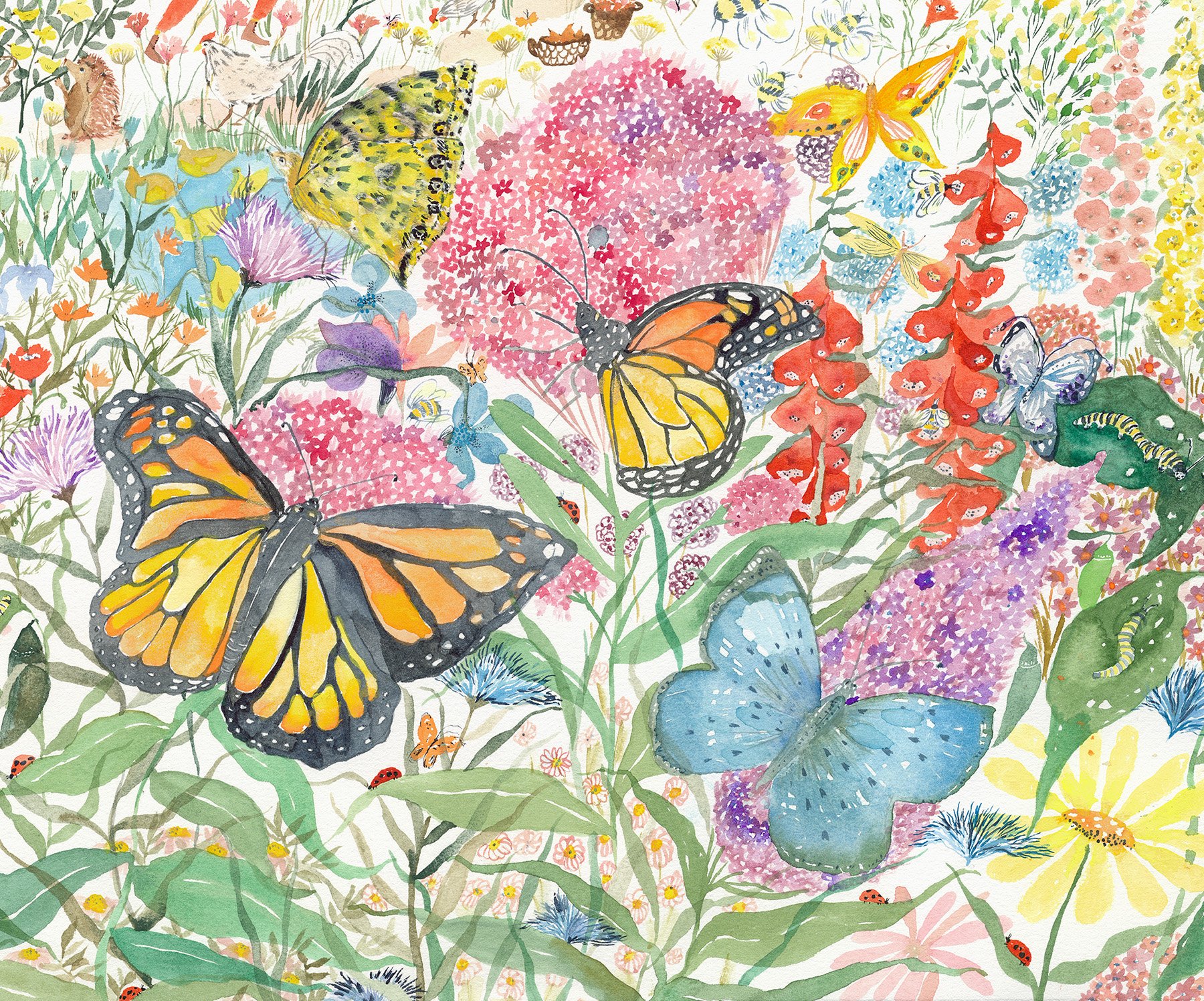   Butterfly Garden, detail   Watercolor on paper, 2023  22” x 30”  $3500  Sold 