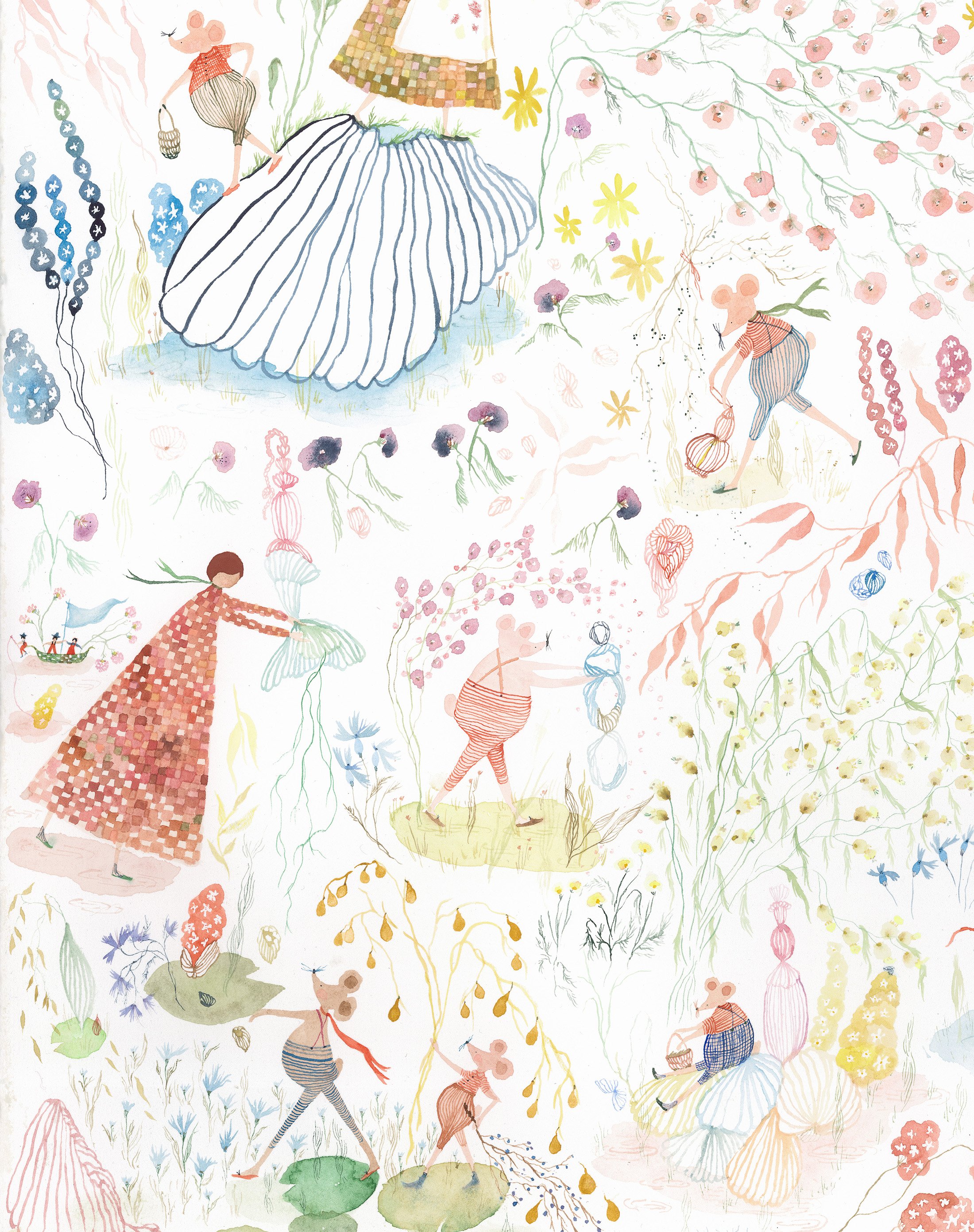 Garden in the Sea, detail for wallpaper Watercolor on paper, 2024 24” x 31” $4500 Available