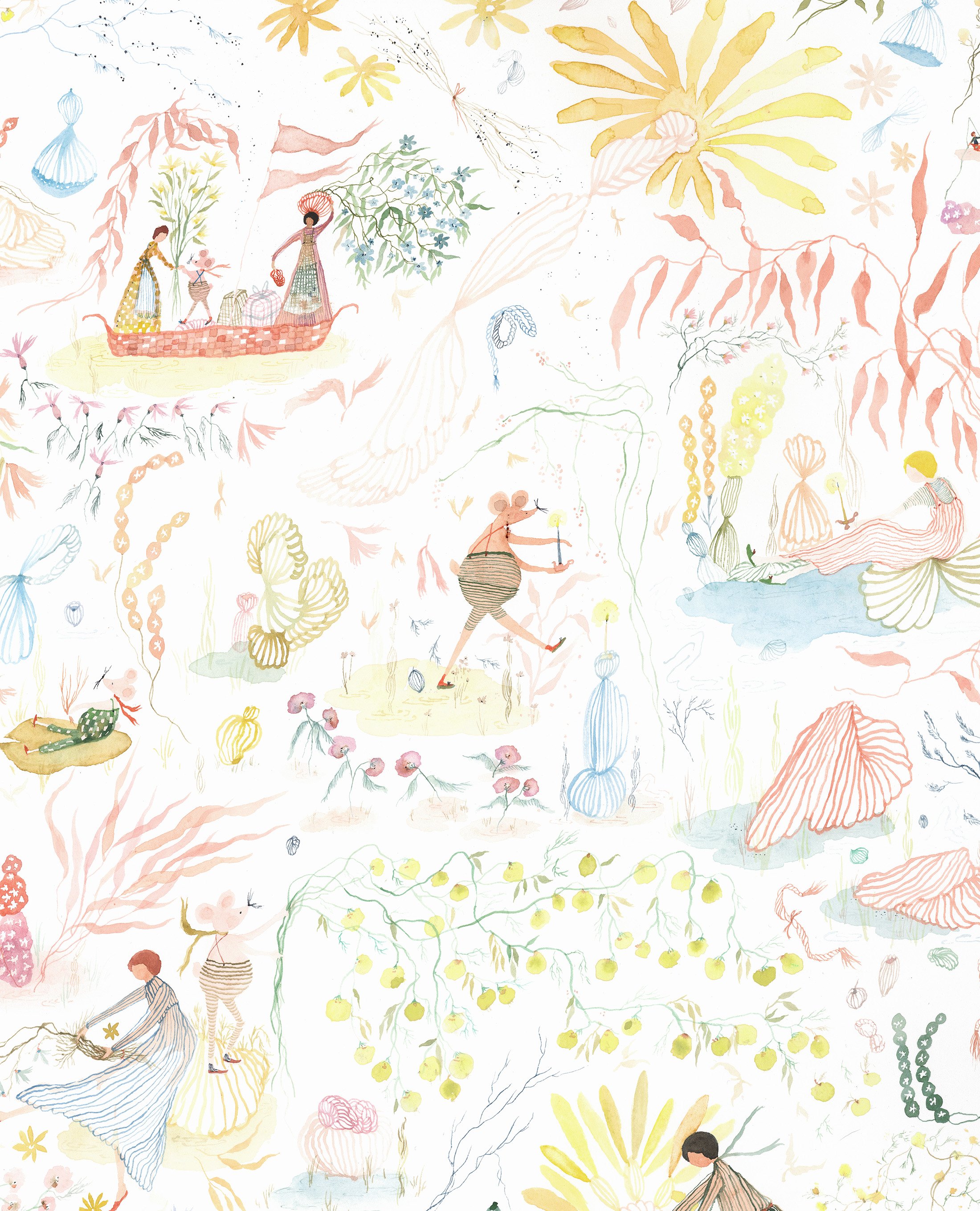 Garden in the Sea, detail for wallpaper Watercolor on paper, 2024 24” x 31” $4500 Available