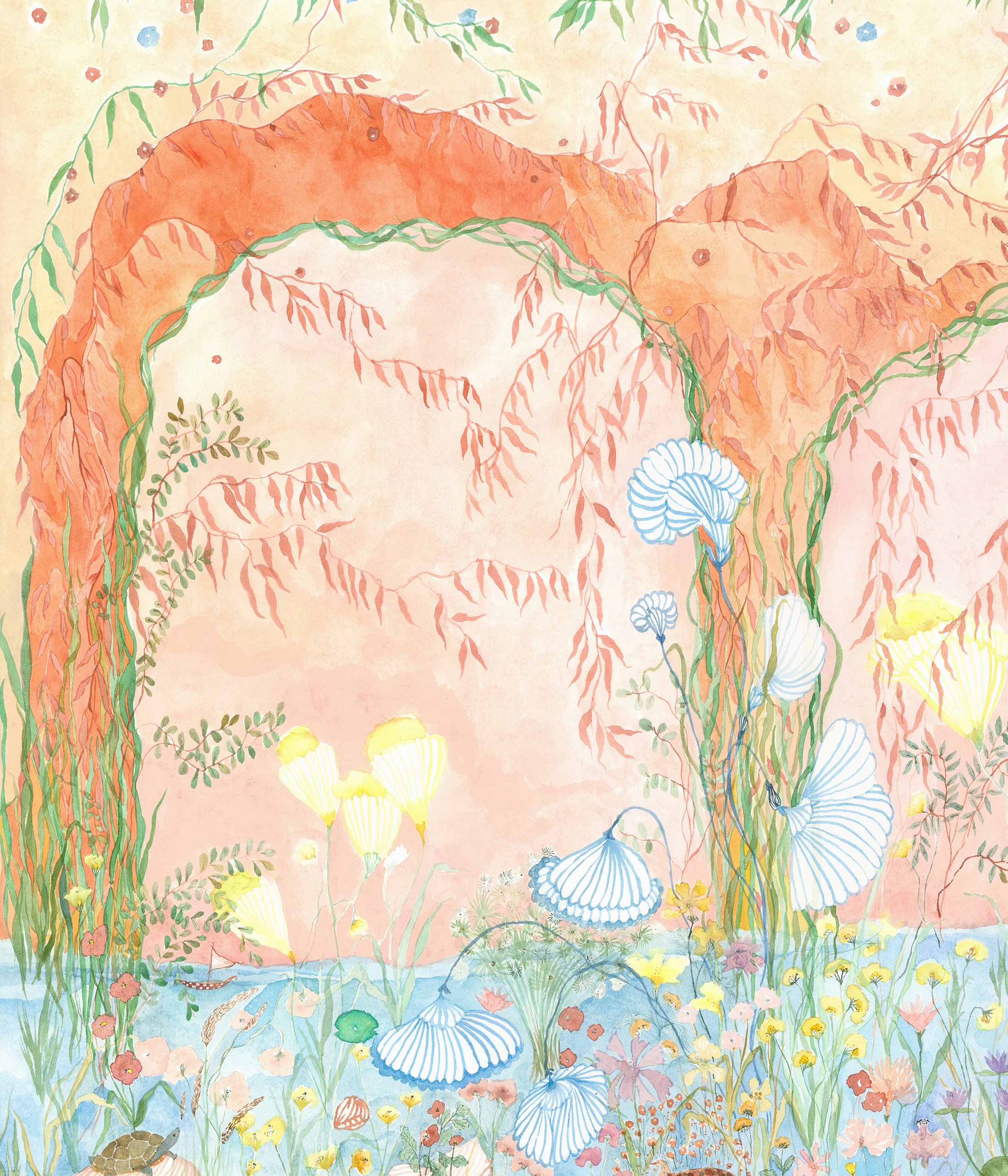 Lily Pond, detail for mural Watercolor on paper, 2024 24” x 31” $4500 Available