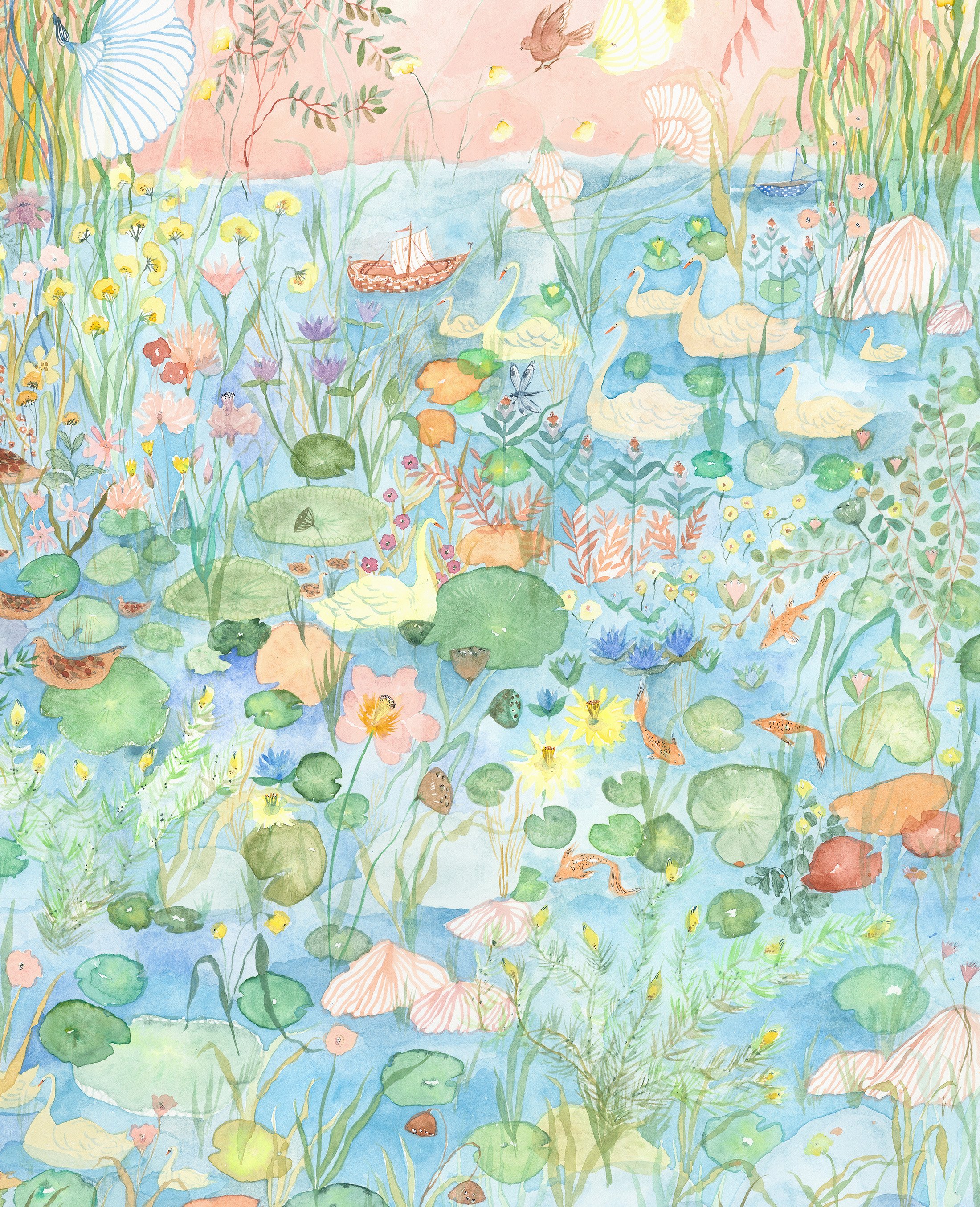 Lily Pond, detail for mural Watercolor on paper, 2024 24” x 31” $4500 Available