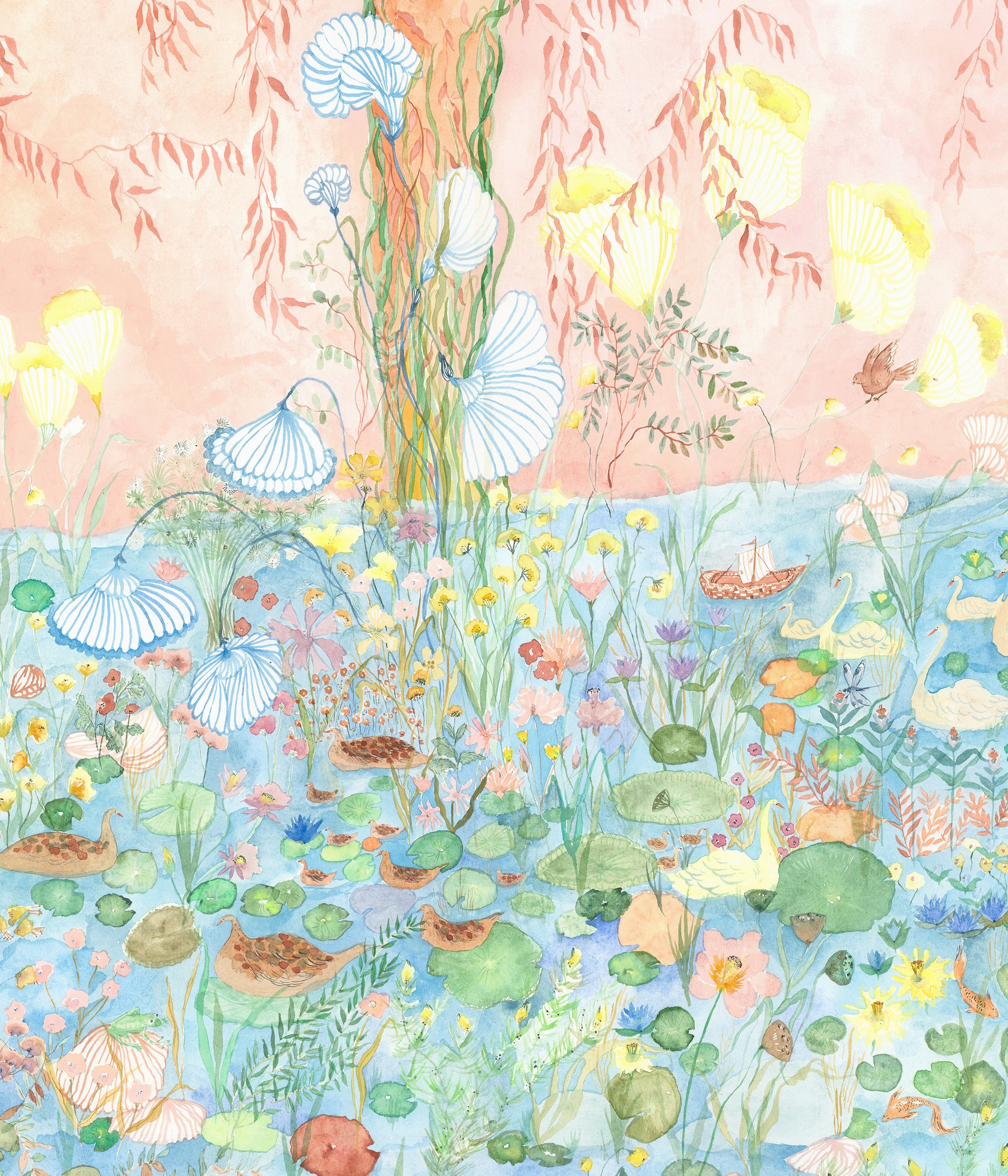 Lily Pond, detail for mural Watercolor on paper, 2024 24” x 31” $4500 Available