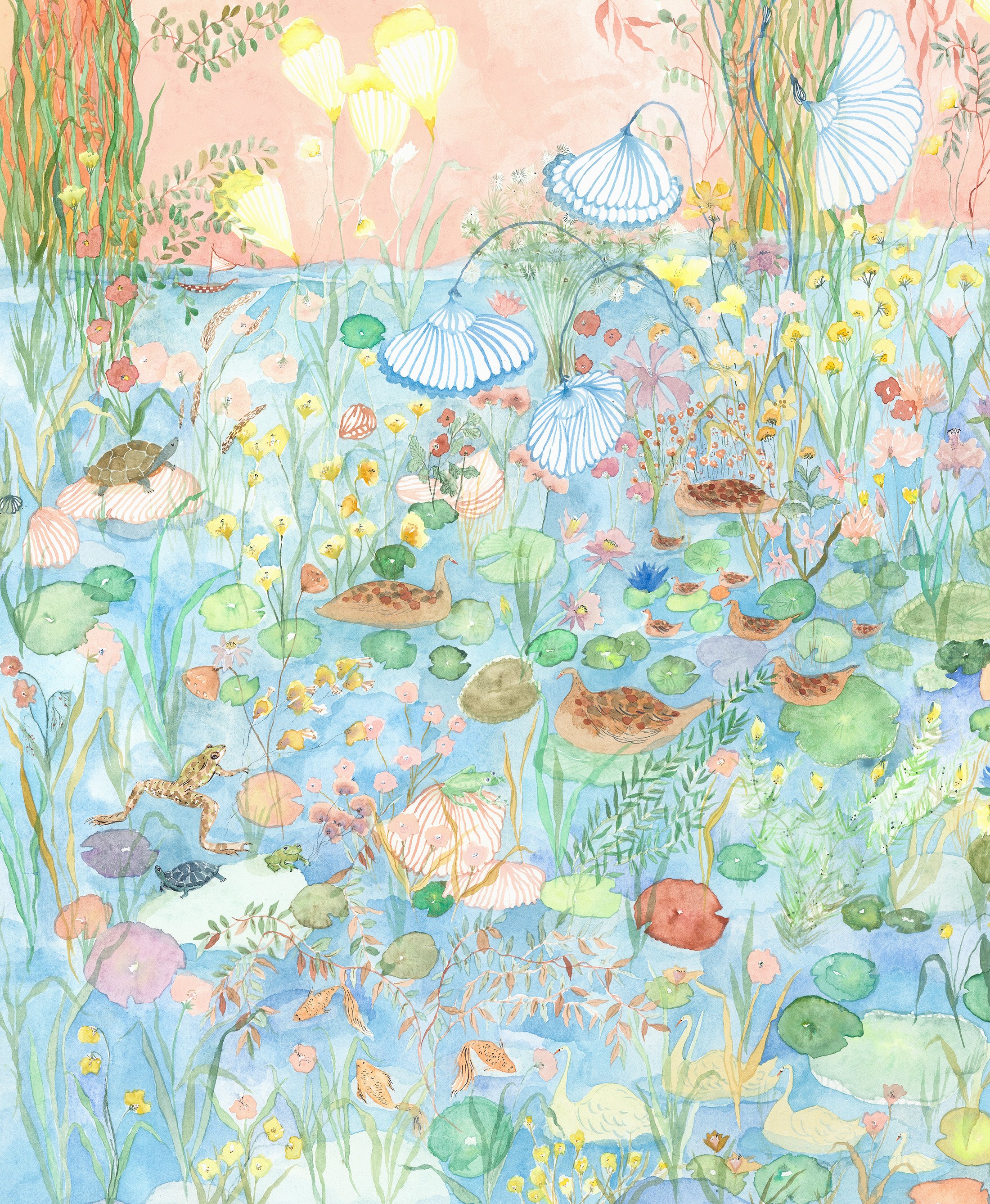 Lily Pond, detail for mural Watercolor on paper, 2024 24” x 31” $4500 Available