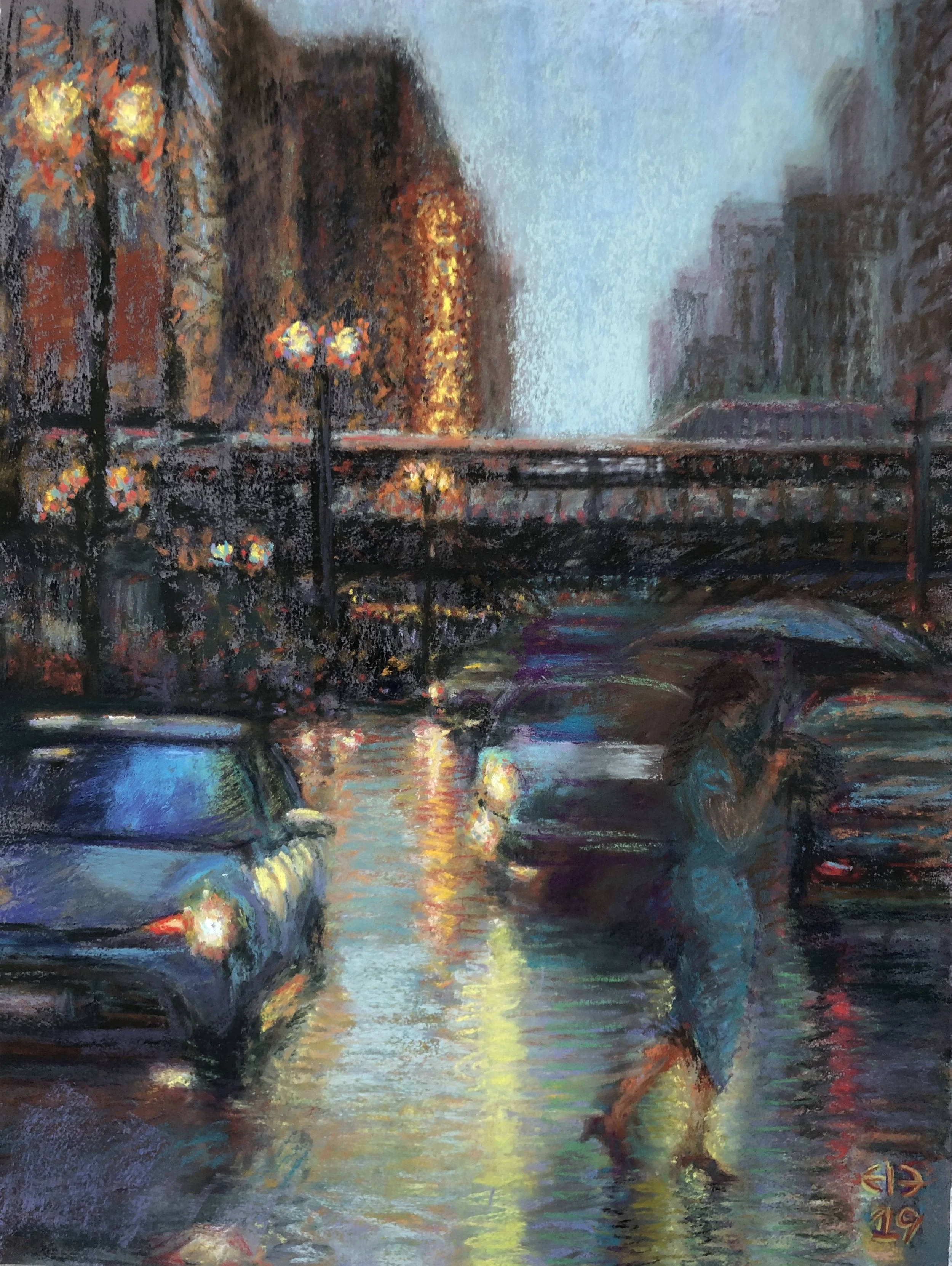 State & Lake (Pastel, 2019, 18"H x 13"W)