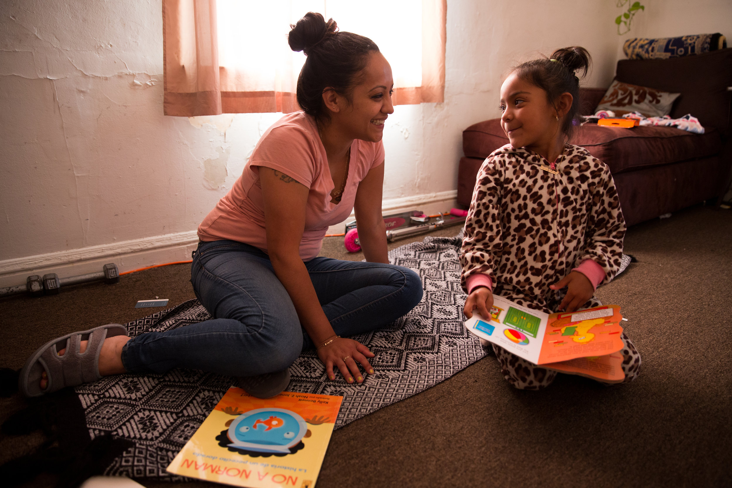  Guillermina reads a series of books to her mom after getting home for the day. Julia doesn't speak Spanish and wanted her daughter to have a second language, so she enrolled her in an immersion school. Guillermina was frustrated that she had only le