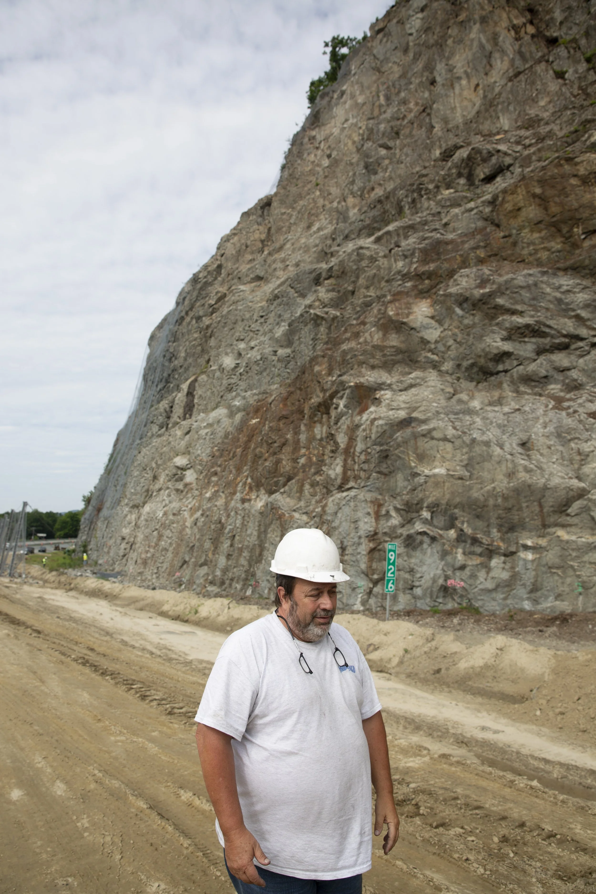  Pete Holbrook, supervisor with contractor J.A. McDonald, at the site of a rock stabilization project on I-91 in Fairlee, Vt., on Wednesday, July 3, 2024.  