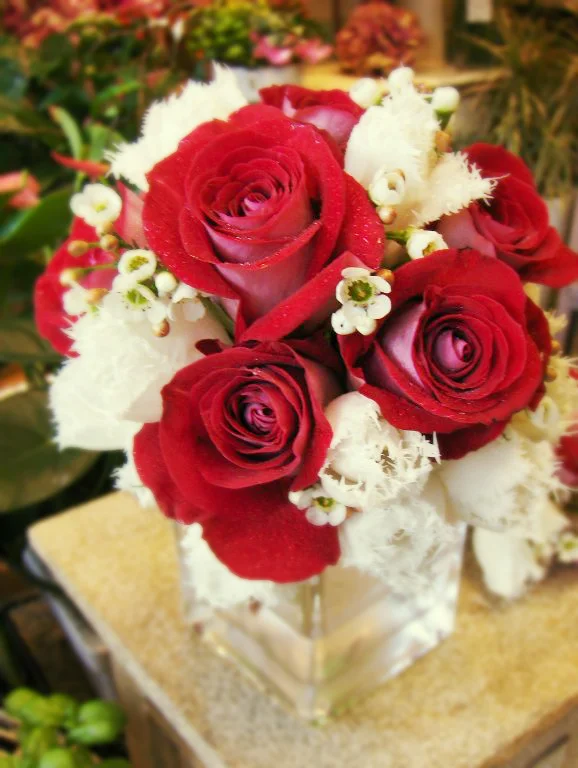 rose and tulip vase arrangement