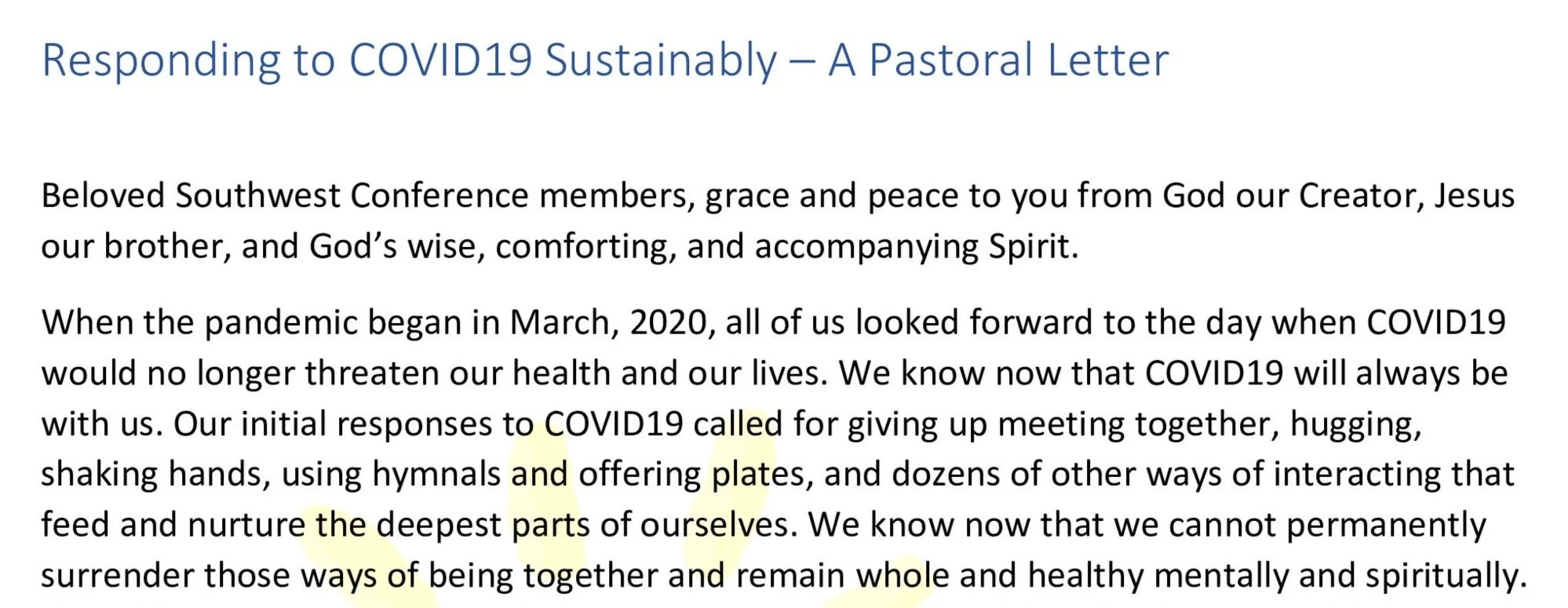 Sustainable Response to COVID-19—a pastoral letter