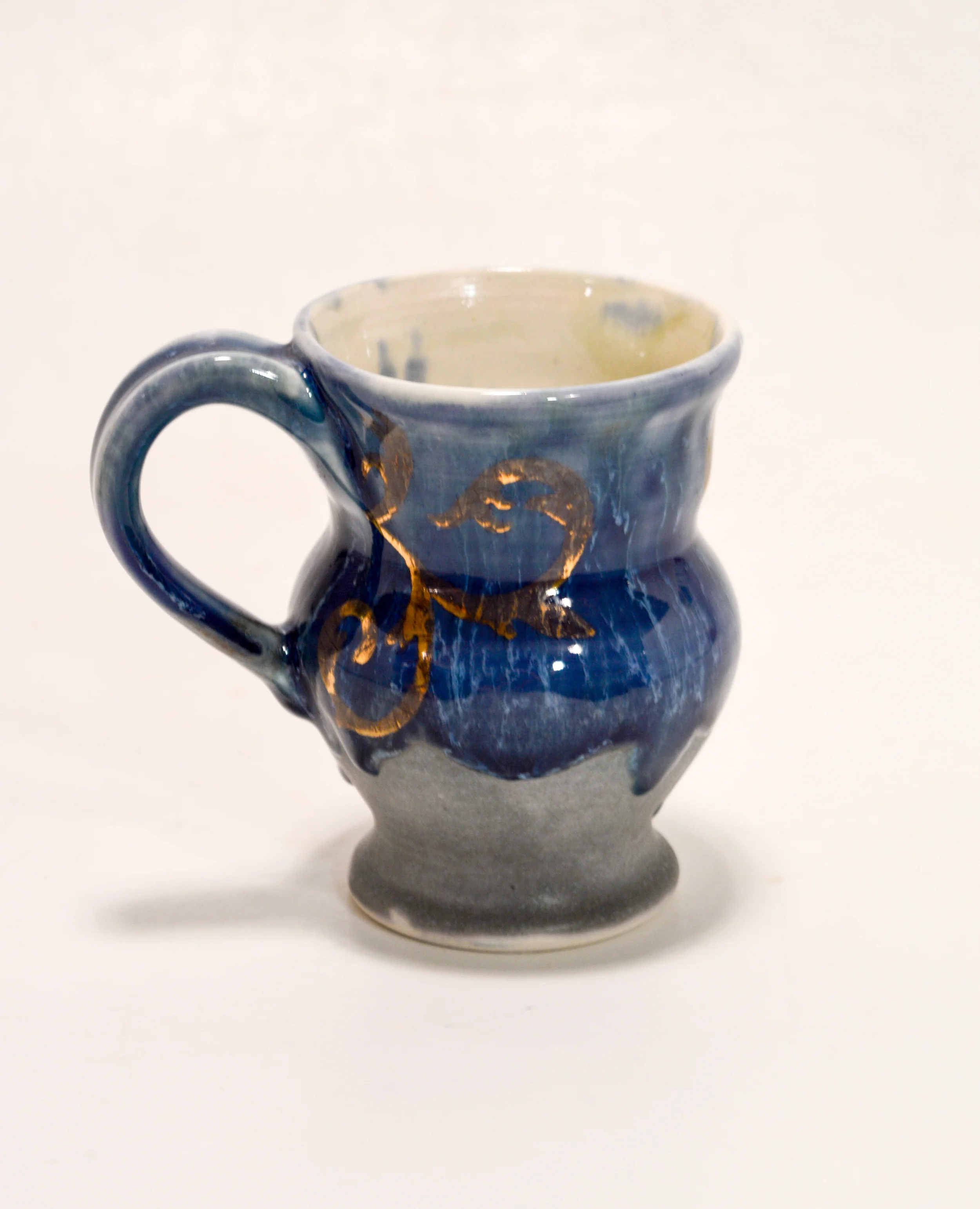 2016, Porcelain, Polychrome glaze ^6, Gold luster ^018, 5.5" x 4.5"
