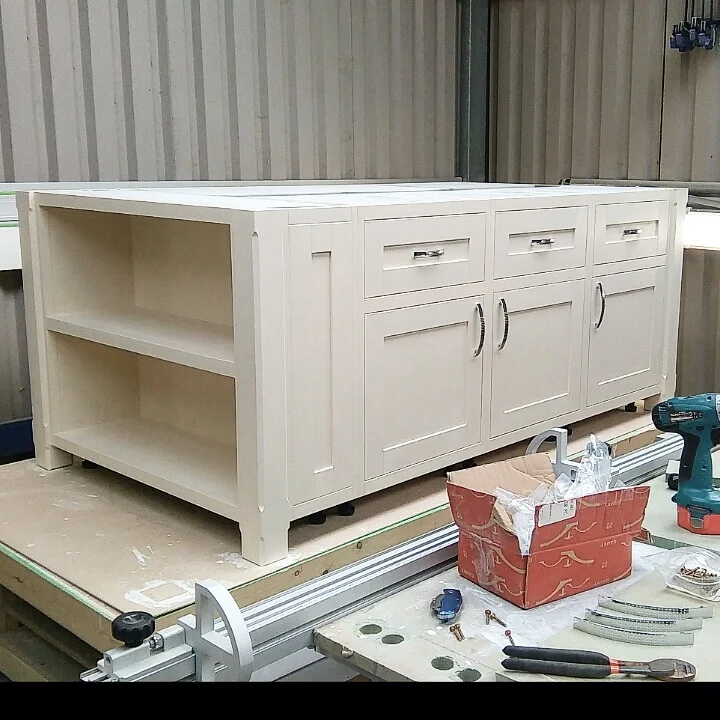 Large modern shaker island, mid manufacture in our Lincolnshire workshop.