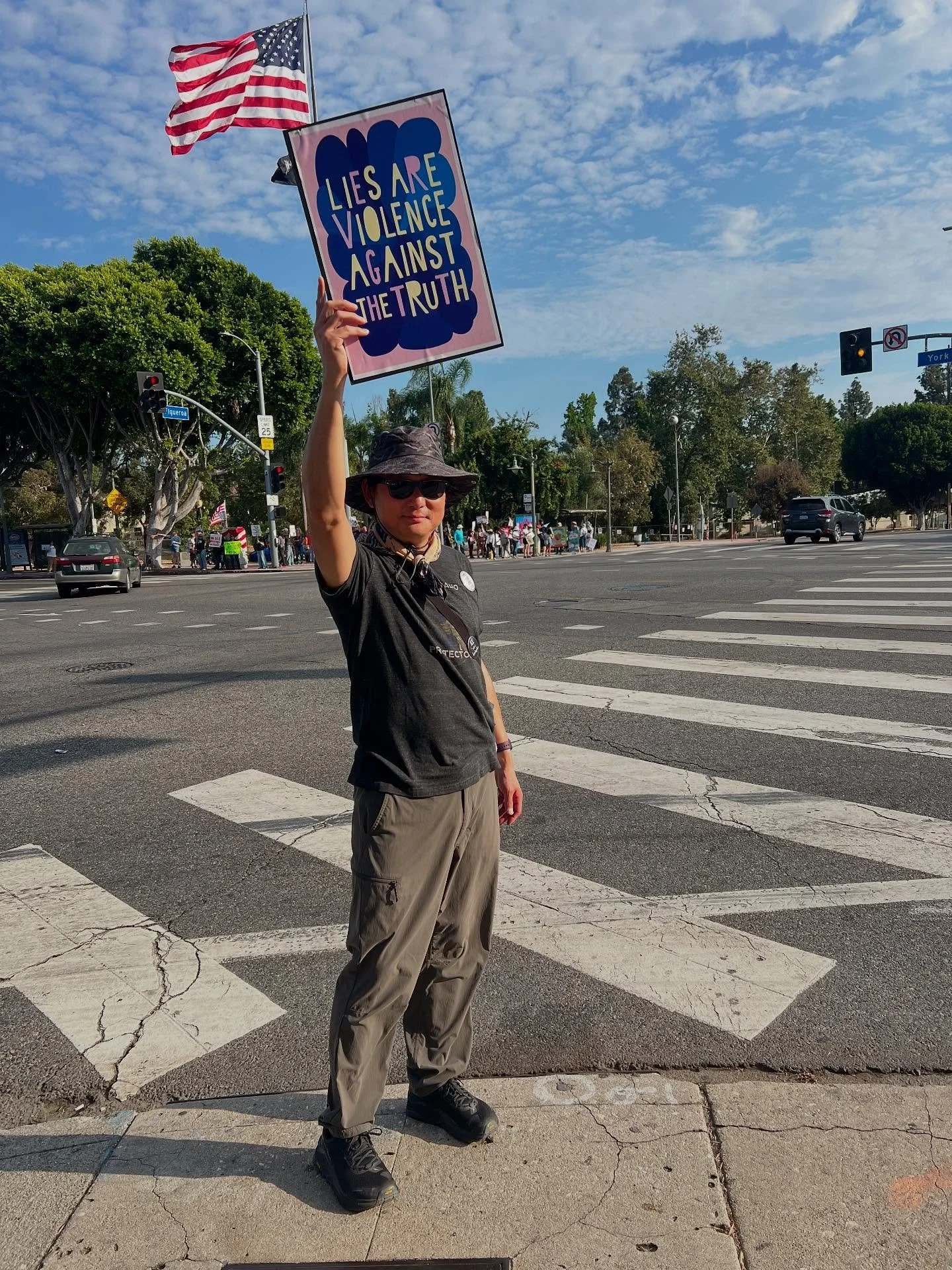 Every protest, large and small matters…. Here’s @andreyi at Good Trouble Highland Park with @sarajofrieden @a4d_artistsfordemocracy sign, one of my favorite. Our protest must be sustained over time, make it part of your routine, like buy