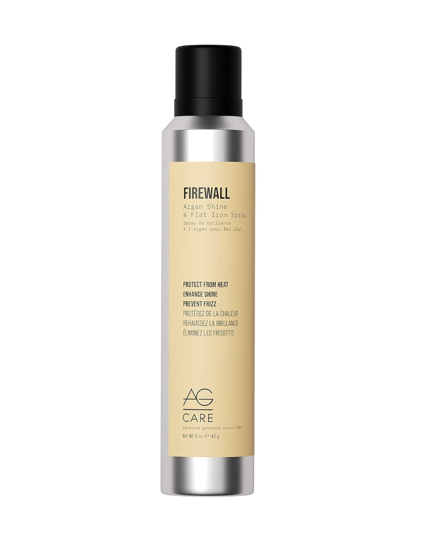 AG Hair shine spray and heat protectant for styling and heat protection.