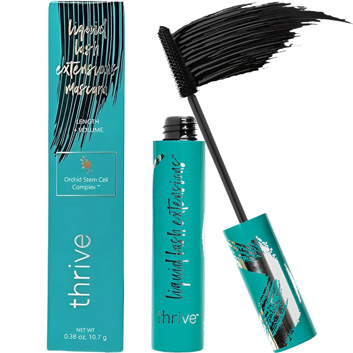 Thrive lash extension mascara for defined and lengthened lashes.