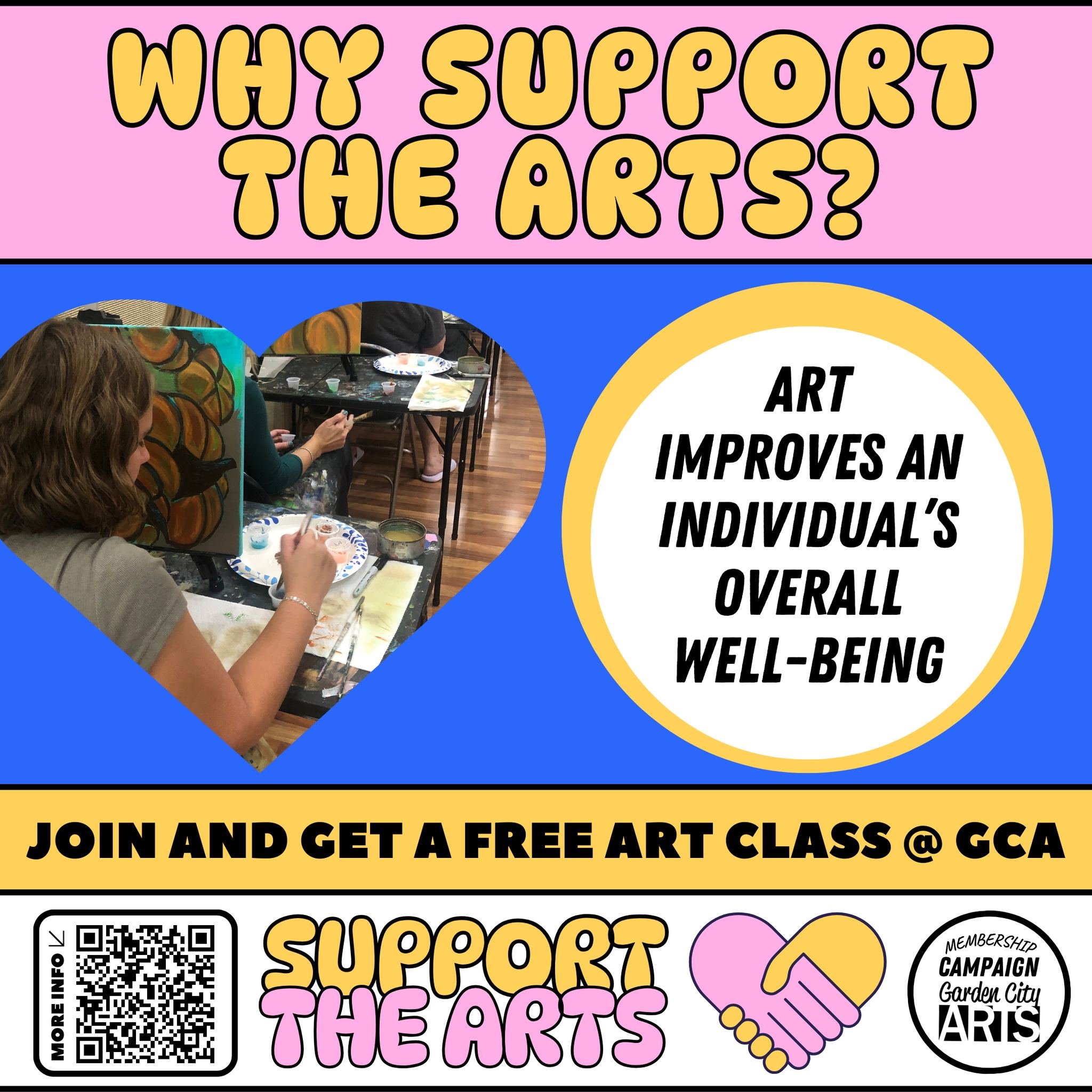 There's a lot of reasons why we think art is so important here at Garden City Arts, but these are the three main motivations or the 'why' behind all of our programming. All of our programs are designed to create a stronger community and improve the q