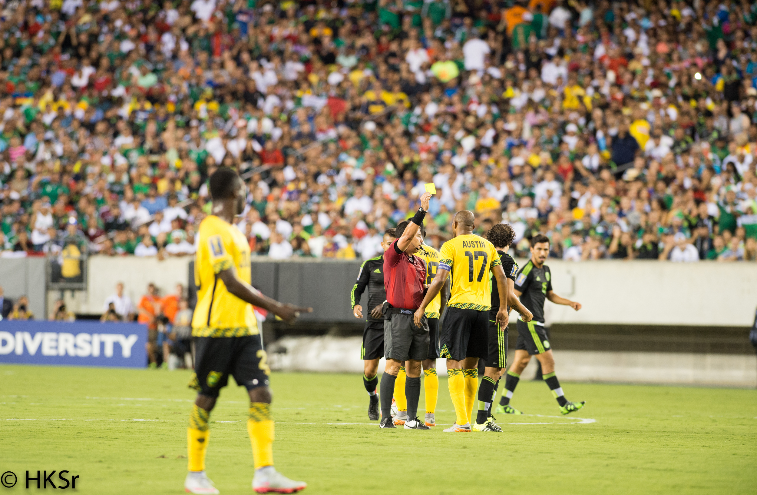 Yellow card given to Jamaica player#17 Rodolph Austin