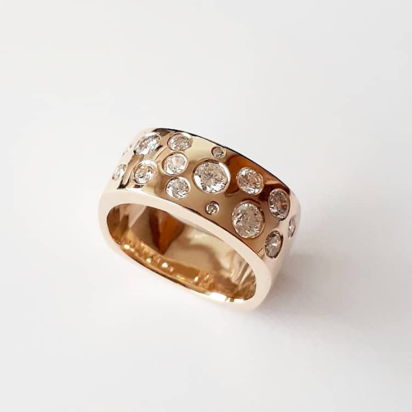 Gold and flush-set diamond cocktail ring