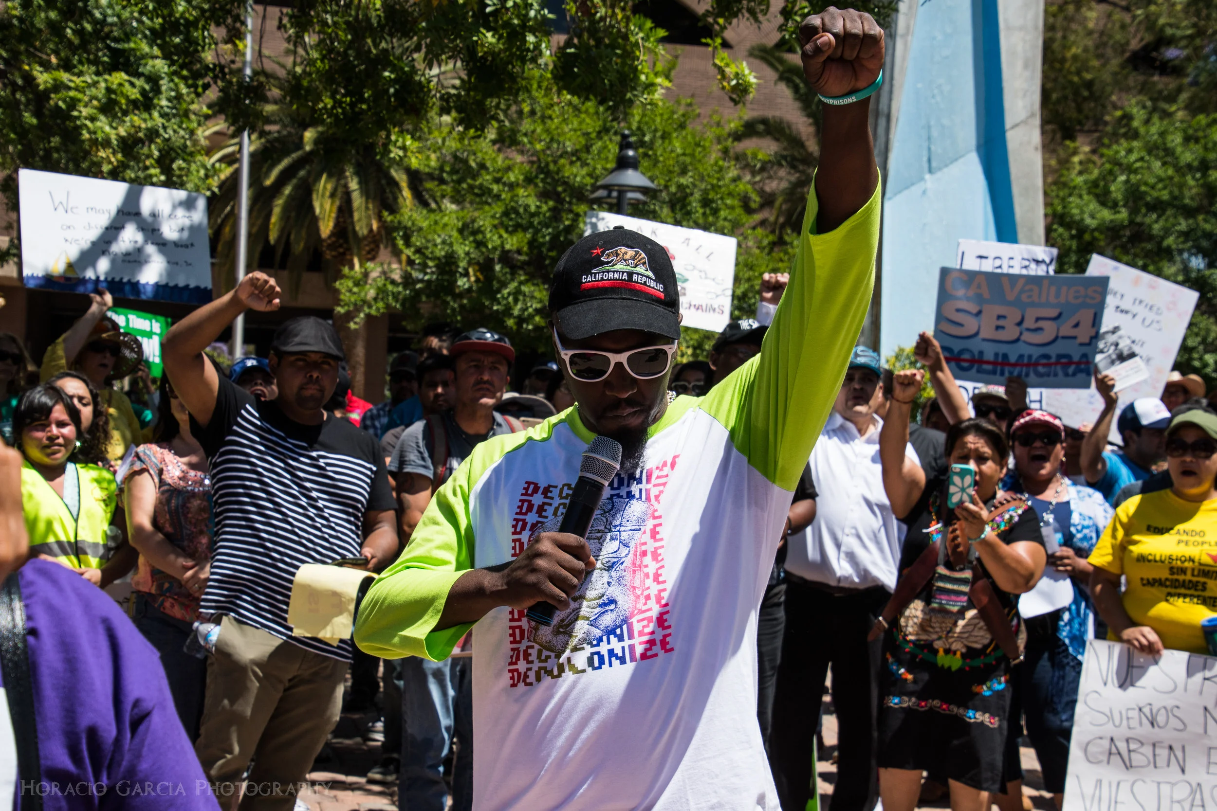 "Power. To the People" Hundreds gathered outside City Hall in Downtown Riverside during the annual May Day rally.