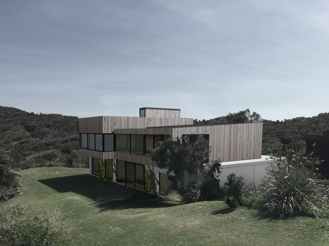 Narrabeen House The brief was for an extensive alteration to an existing 1970’s house fronting the foreshore. In order to maximize ocean views and allow for privacy from the reserve, it was necessary to flip the existing configuration to create living areas on the first floor, and sleeping at ground level. Ocean views have further been enhanced through addition of a landscaped roof terrace for entertainment and relaxation purposes. The interior fit-out required a relaxed beachside feel. This has been achieved through use of natural materials - bleached timber and expansive glazing to best capture views.