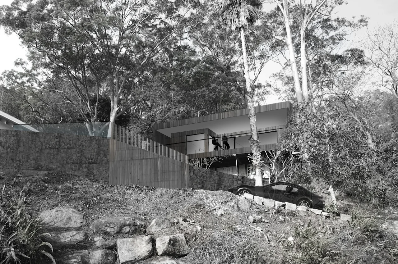 Pittwater House This project is a contemporary renovation to a 1960’s beach house. The brief was to work with the existing structure and form whilst completely upgrading all aspects of the house. The main priority has been to create private indoor and outdoor living spaces to accommodate the spectacular views over Pittwater. The dry-stacked stone clad garage acts as a base to ground the lighter-weight house, while the flat roof of the garage provides additional terracing and is complemented by a plunge pool.