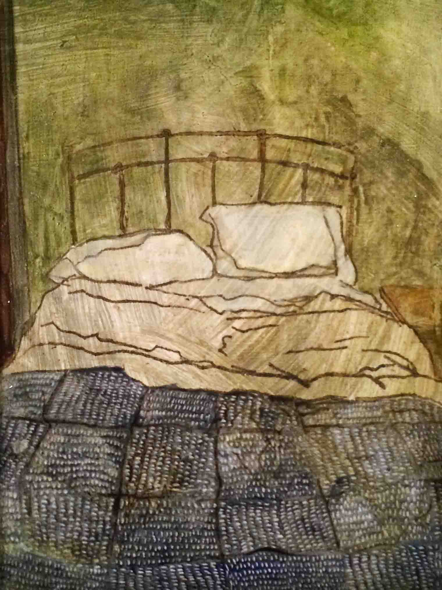 bed of white stiches