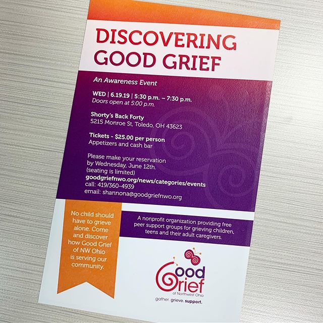 Good Grief of Northwest Ohio ( @goodgriefnwo ) provides support for grieving children, teens, young adults, and their families who have experienced the death of someone significant in their life.

I&rsquo;ve had the pleasure of working with them to u