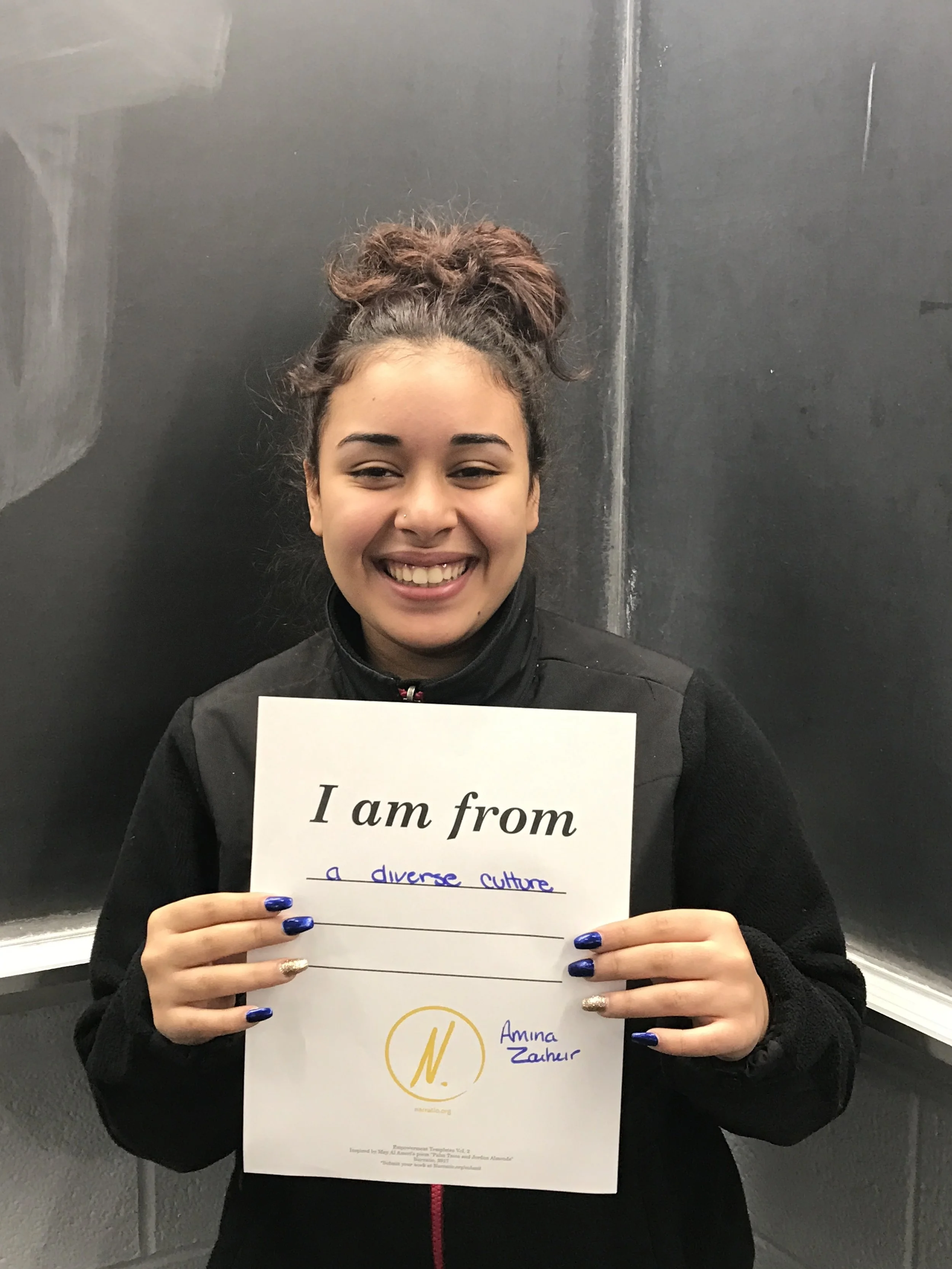  "I am from a diverse culture."&nbsp;   Amina Zouheir, 16  