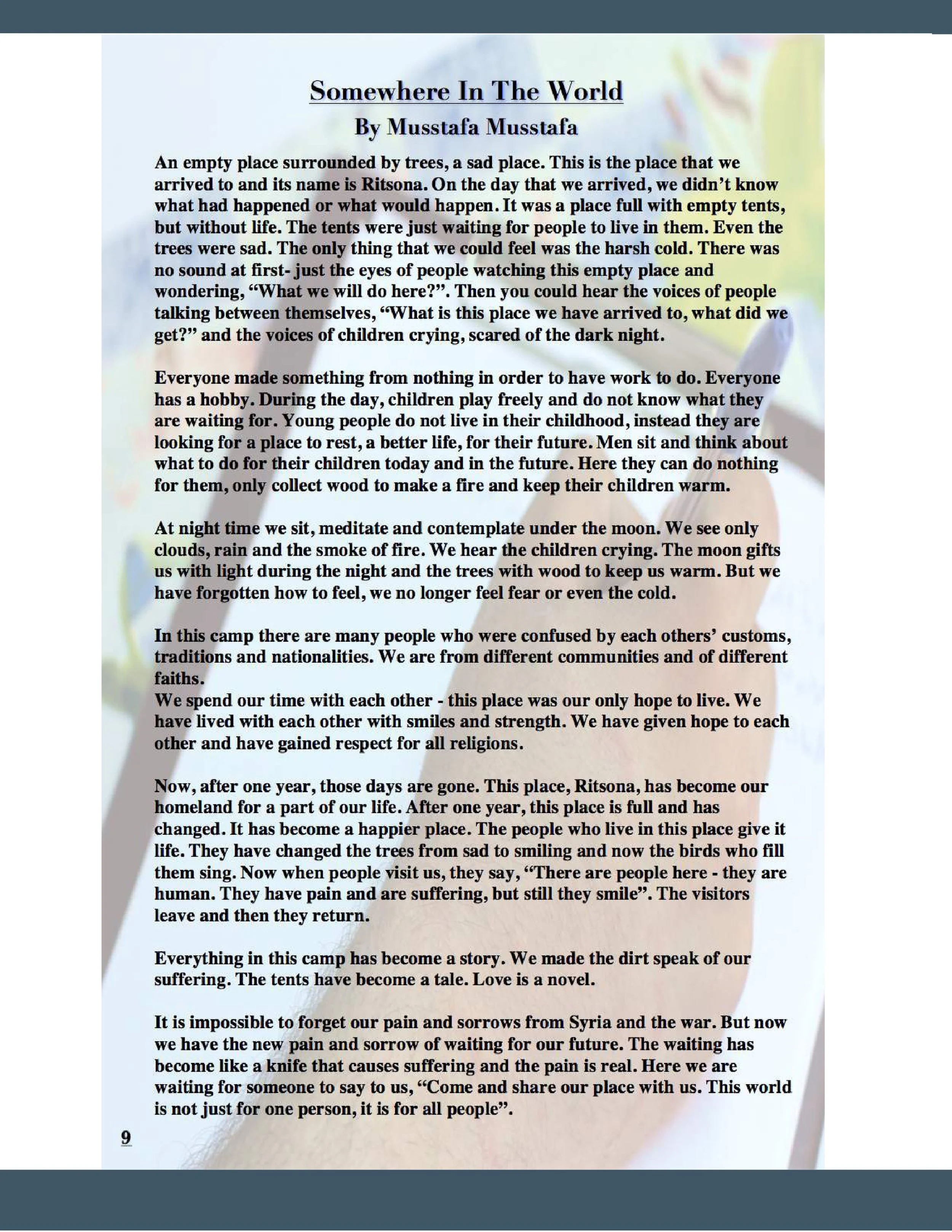 “Somewhere In the World” by Musstafa, 23, from Syria (Issue 1, page 9)