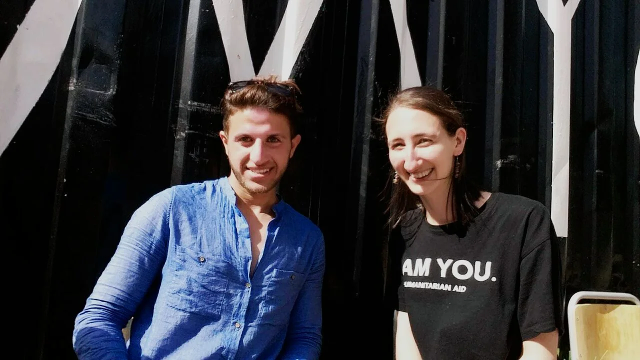 Sagvan and his English teacher, Katy Hughes of I AM YOU.