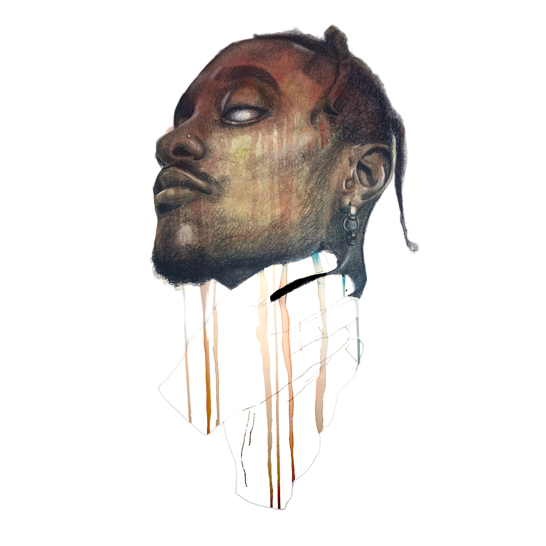 We Can’t Breathe #5 Ballpoint Pen, Spray paint, and Colored Pencil 18’’ x 24’’ 2018