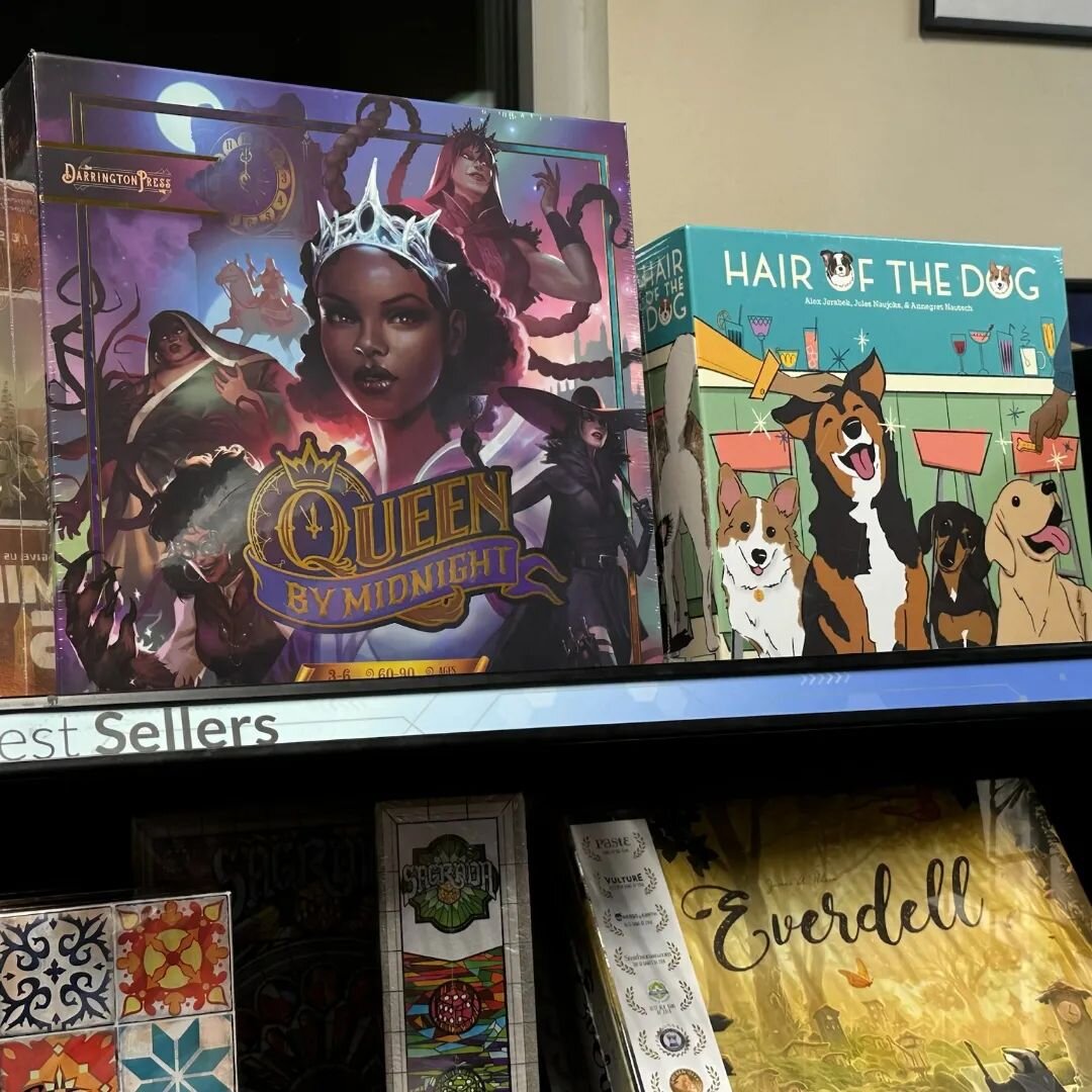 Spotted Hair of the Dog on the bestseller shelf at @meeplesgames! No reservation required to enter this pub; just a quick trip to your local game store!

(Queen by Midnight looks cool. Maybe get that too?)