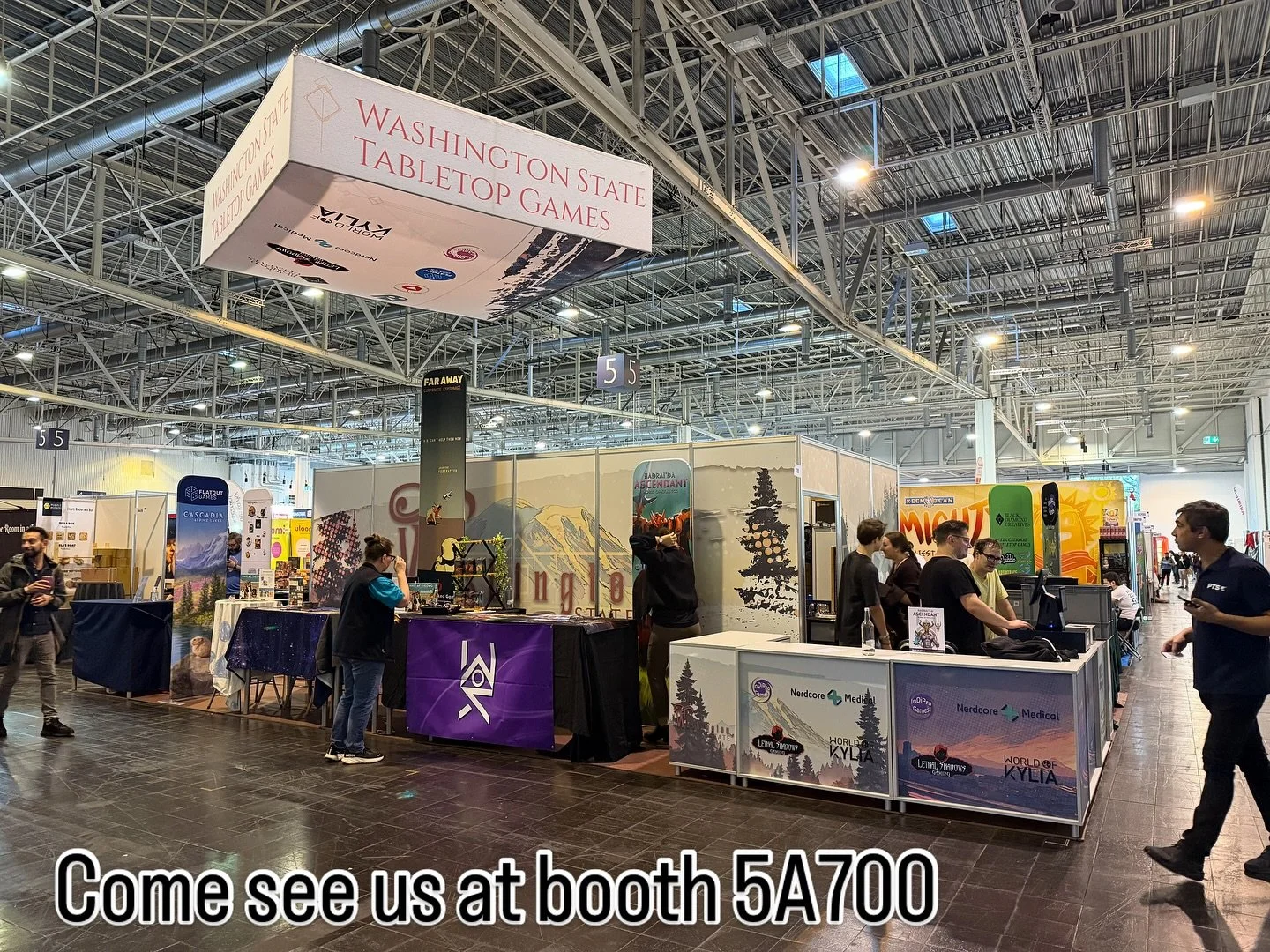 First day of @spiel_messe was amazing! Looking forward to meeting more of you this weekend! Thank you to everyone who came by and let us pitch and bought our games! HUGE thanks to our booth sponsor @secstatewa and to our con partners @lethalshadowsmi