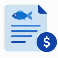 Document with a fish icon and a dollar sign symbol.