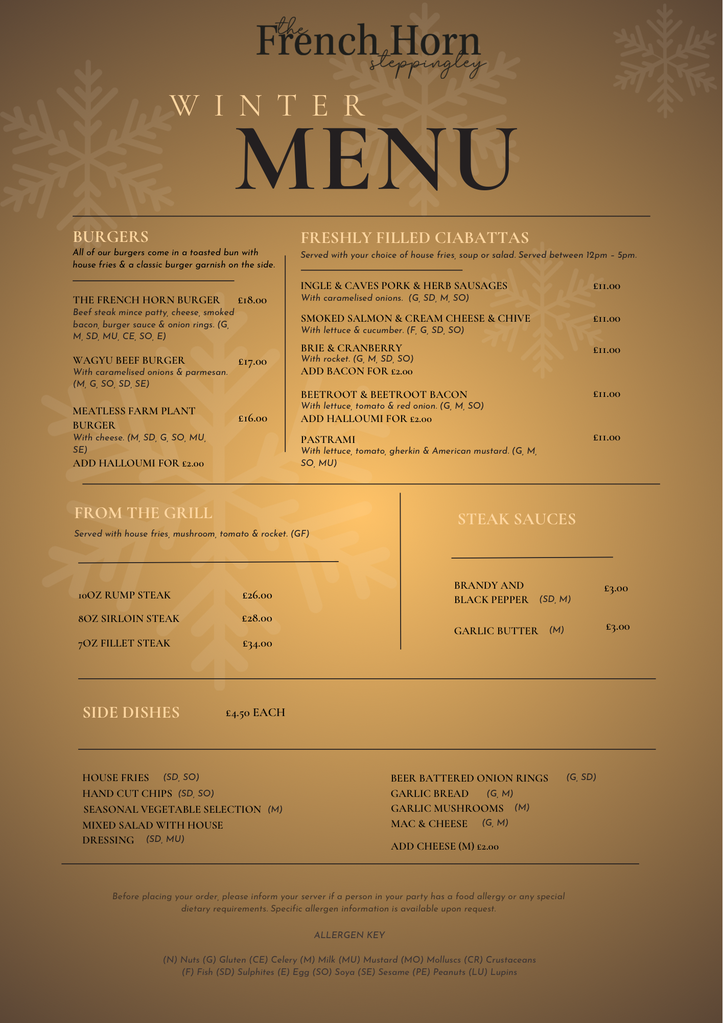 French Horn Menu — The French Horn The White Horse Husborne Crawley