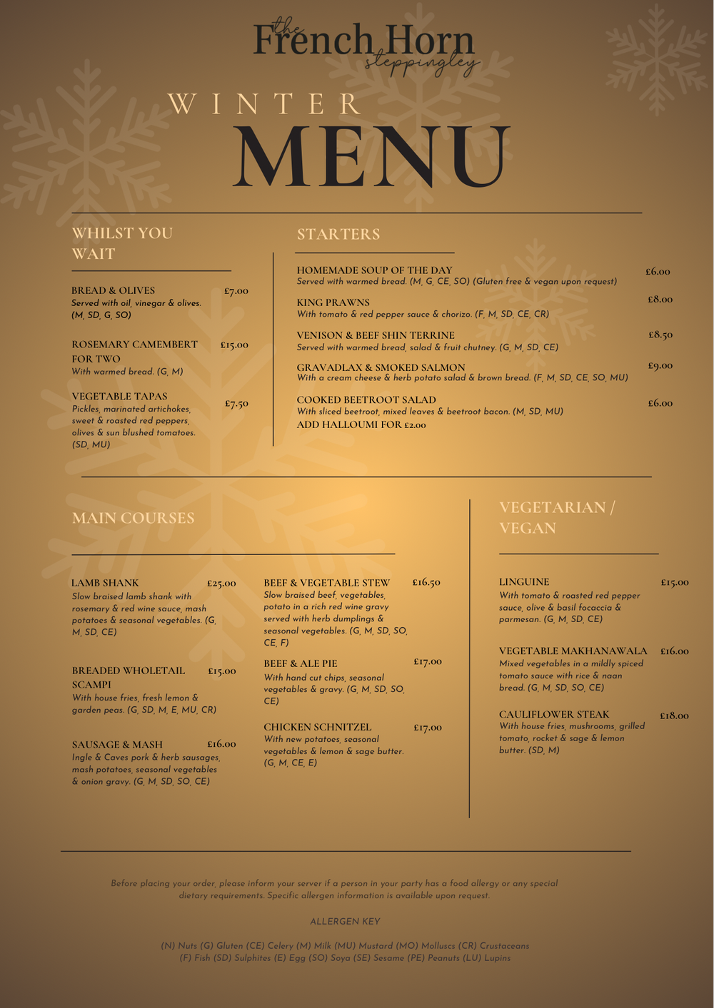 French Horn Menu — The French Horn The White Horse Husborne Crawley