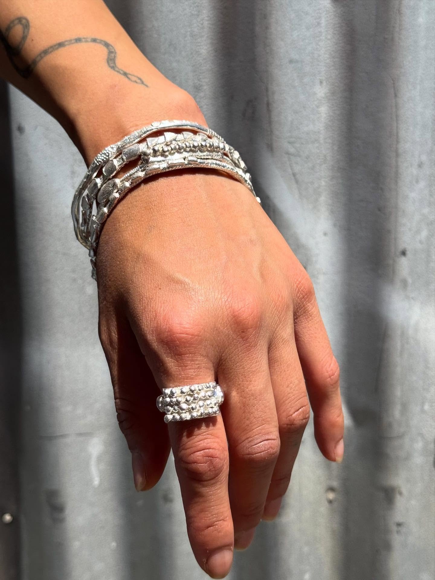 I have new work being released over the next few days. 
These four bangles and ring have just been listed on my online store and are exclusive to my studio.
Each piece is unique, once they sell, they will be replaced by another unique work.
If you wo