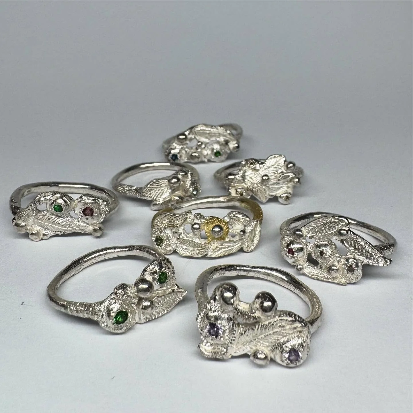 Sterling silver handmade rings. Each set with precious gemstones.
There is one of each of these rings. They will not be reproduced.
All exclusive to the studio and available online.

#unique #handmade #precious #rings #katherinebowmanjewellery