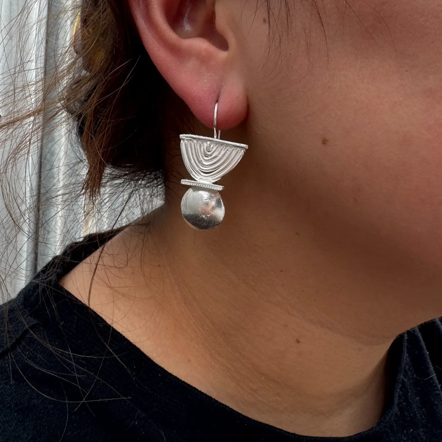 Hand engraved sterling silver earrings - available at @egetal (open today!) ✨

Each earring is handmade unique so they are not an exact matching pair - there is only one pair of these earring!