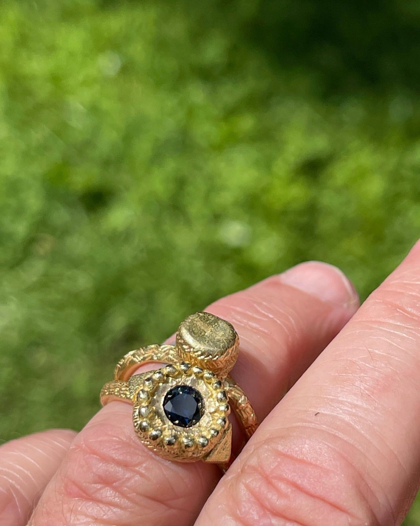 18ct yellow gold Encens ring with hand engraving.
18ct yellow gold Myth ring set with an Australian blue sapphire. Also hand engraved.

Both rings are available now through the studio and the online store. Email info@katherinebowman.com.au with any q