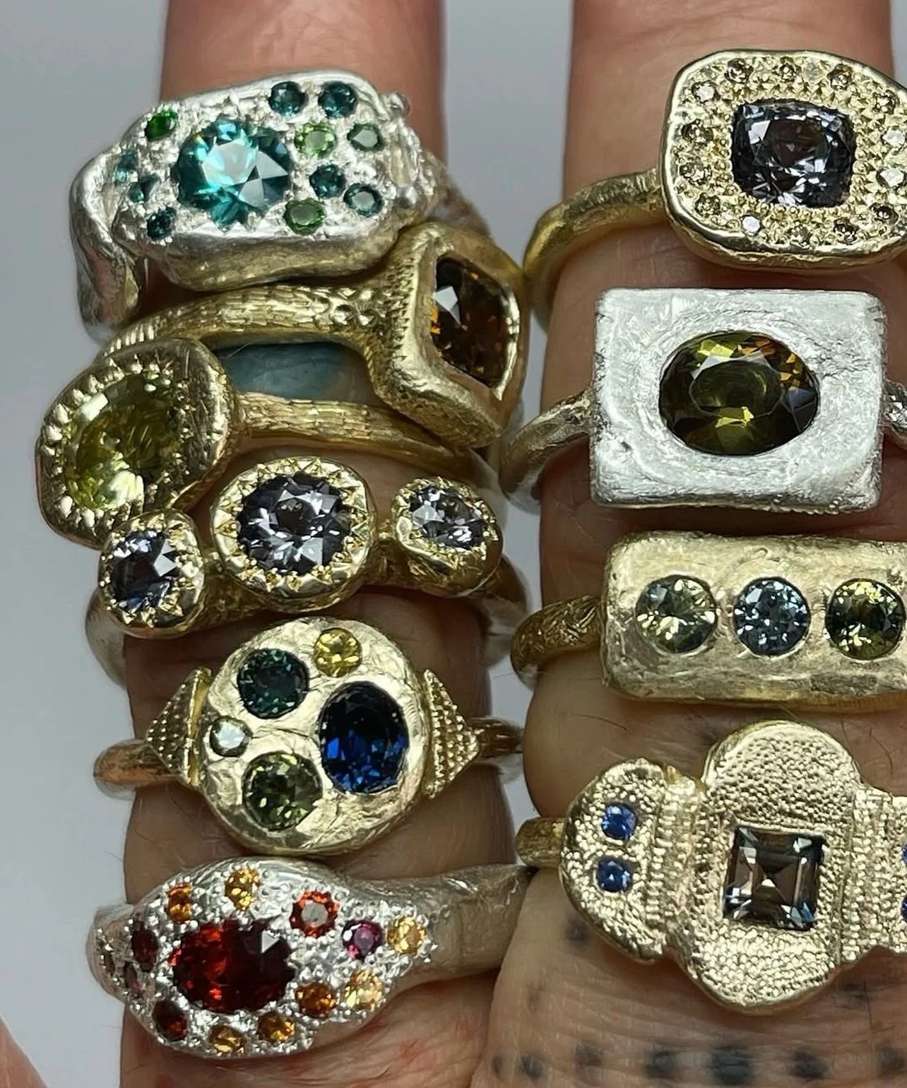 Series of One from the archives...

Each of these rings features gemstones collected over many years, making every piece truly one of a kind. While these particular rings have already found their homes, a custom ring can be handmade in your choice of