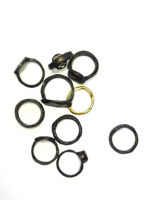 From the archives.
Oxidised sterling silver, 18ct yellow gold, sapphires and champagne diamonds.

Made many years ago, I keep coming back to this collection. I am about to release a number of very organic sterling silver rings, after this, I may revi