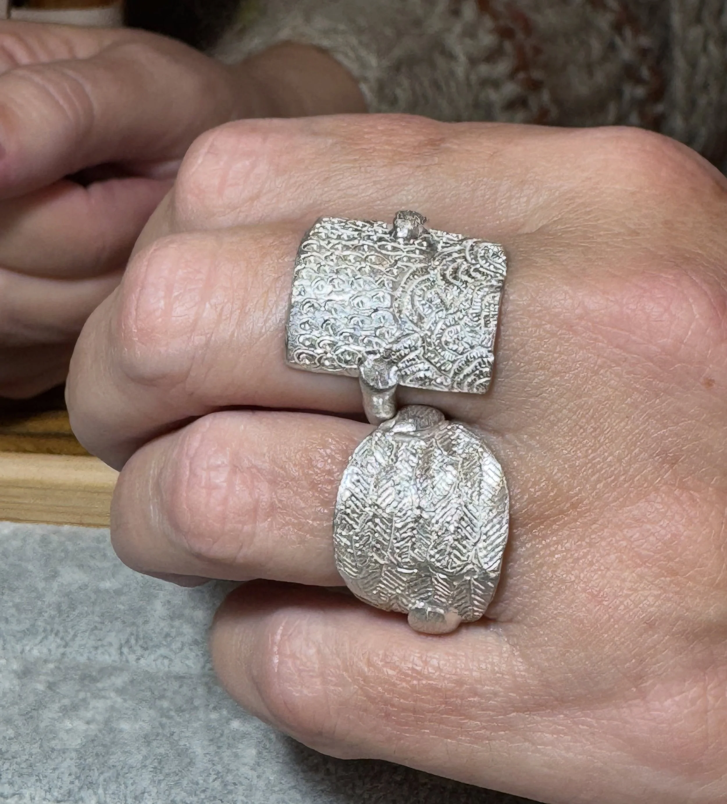 #157 (sold) and #156
Handmade sterling silver rings with hand engraving.
Worn here by Simone ✨

Each ring in this new collection is a one off. There is only one of each ring and they are not to be repeated.
157 found its home yesterday! 

If you have