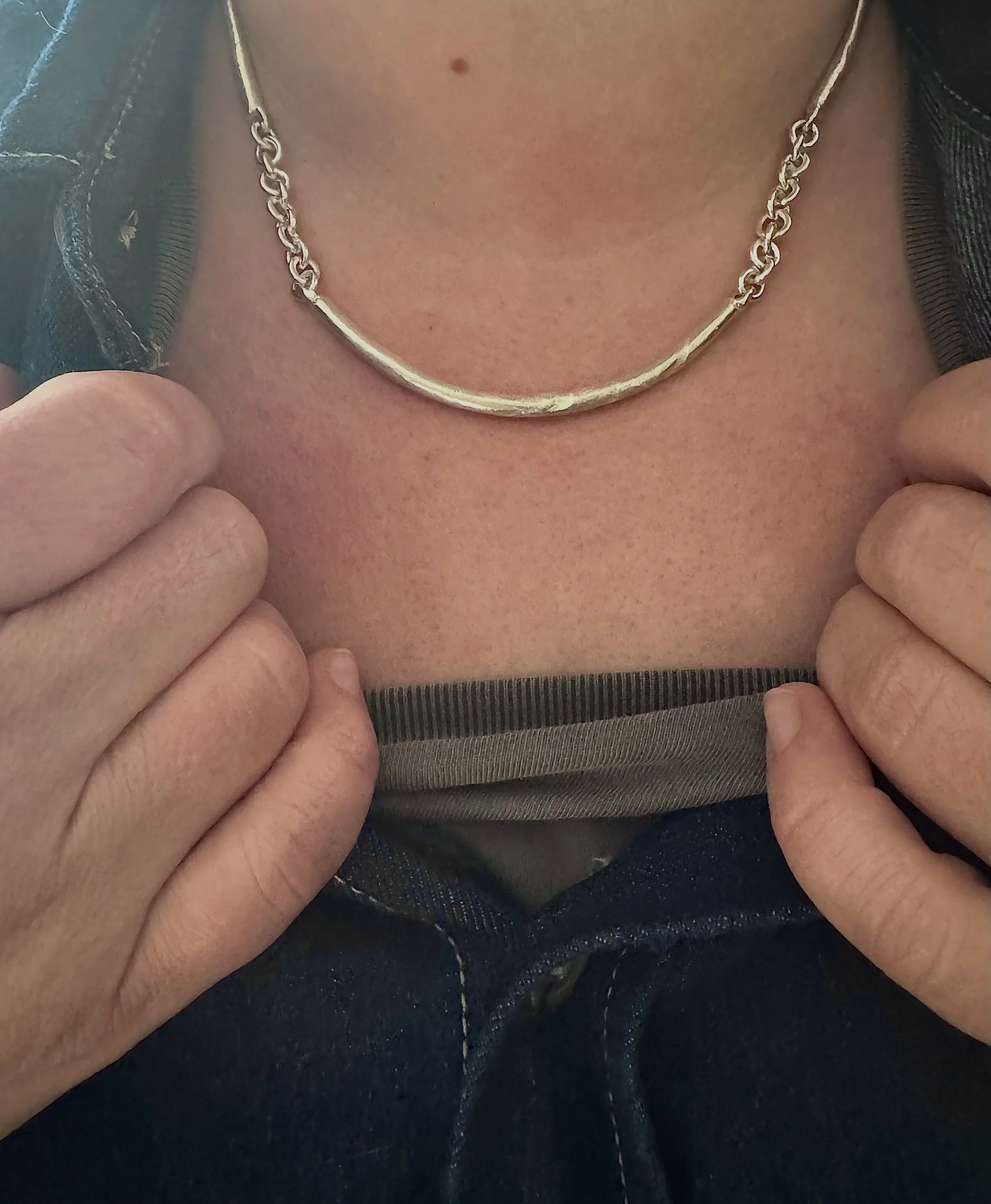 Each long bar and link is handmade, making every one unique. No two sections of the necklace are alike. 

This necklace has a beautiful weight, once on, I really did not want to take it off. I could wear this everyday - it&rsquo;s definitely a foreve
