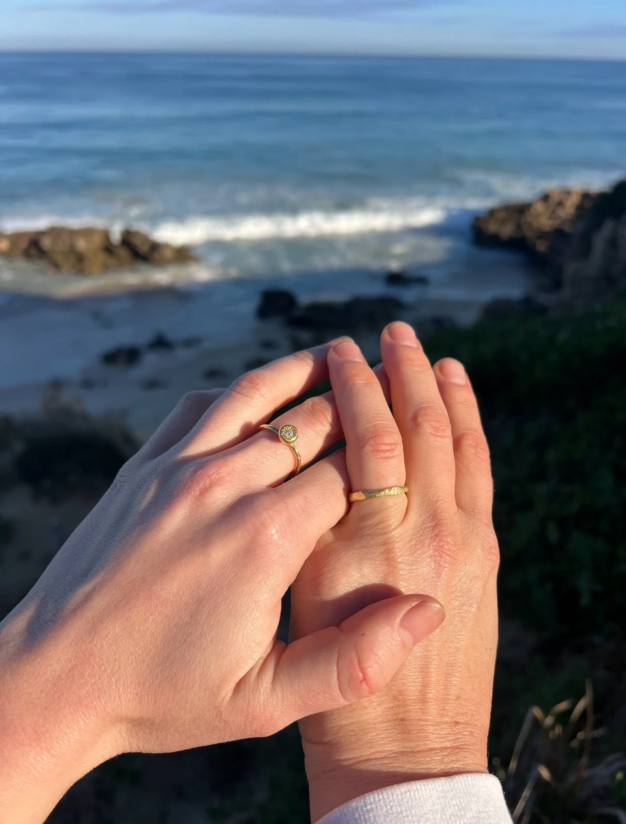 Rings for Nelsa and Aimee.

Both photos from Nelsa and Aimee.

I had the privilege of working with Nelsa and Aimee to make these rings for each other. 
As they live interstate, we worked through this process via email. Let mostly by my right hand @te