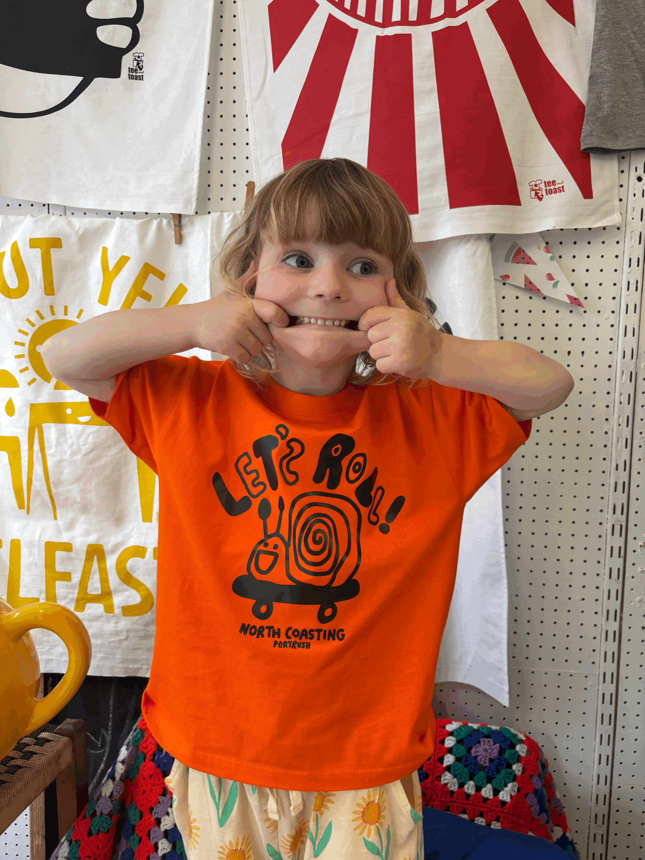 snail let's roll kids tee