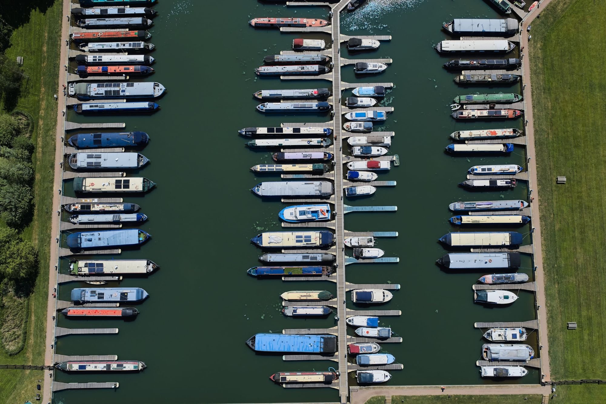 Overhead shot of berths and boats in them