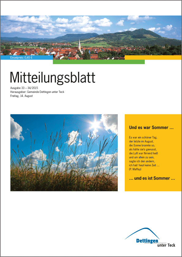 „Mitteilungsblatt“ der Gemeinde Dettingen unter Teck