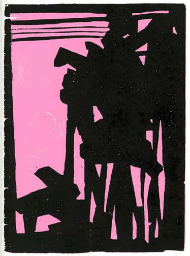 Abstract Pink Woodcut