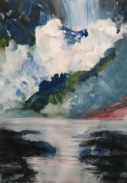  Blue Wave 5. Acrylic on paper. 28x 20” 