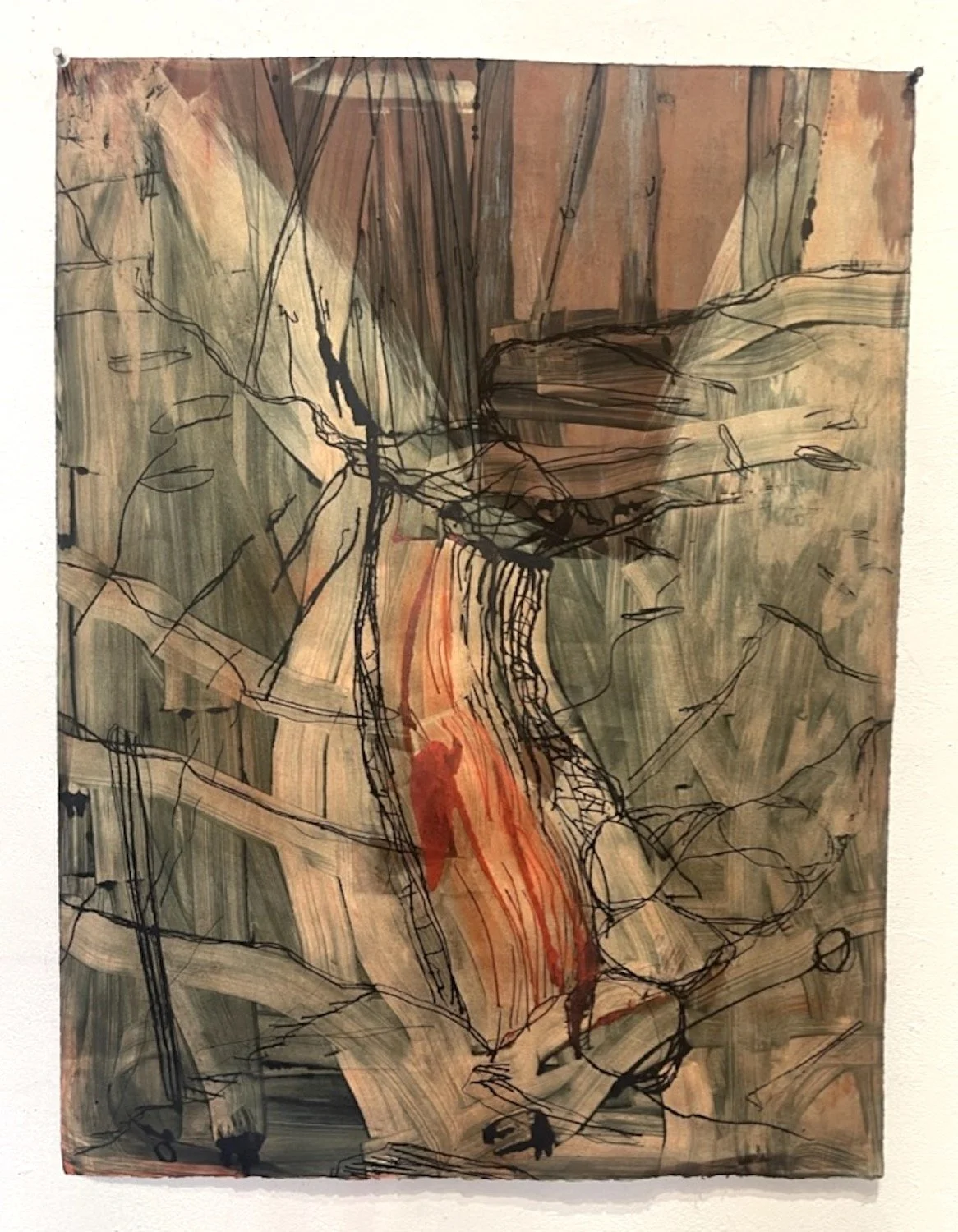 Waterfall 99. Painted monoprint with etching. 31 × 23”